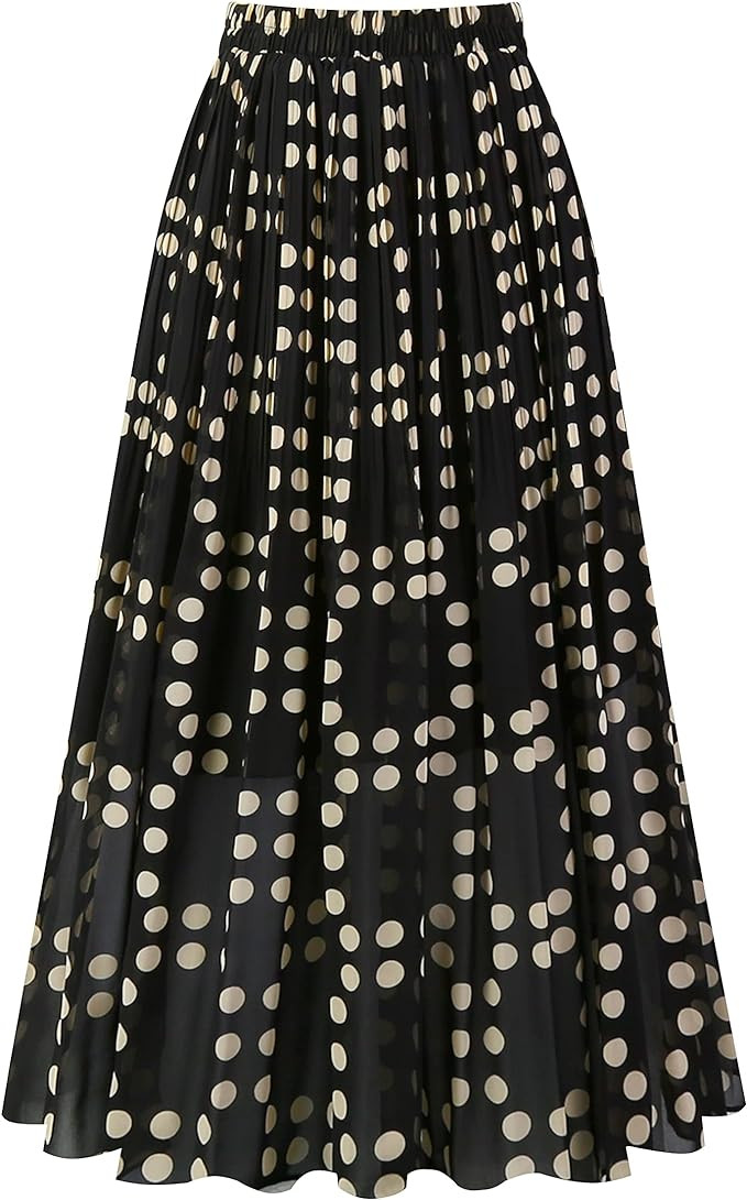 Kingfancy Women's Pleated Skirt Chiffon Elastic Waist A-Line Midi Length Skirt | Amazon (US)