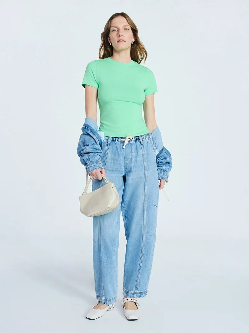 Scoop Women\u2019s Stretch Cotton Blend Baby Tee with Short Sleeves, Sizes XS-XXL | Walmart (US)