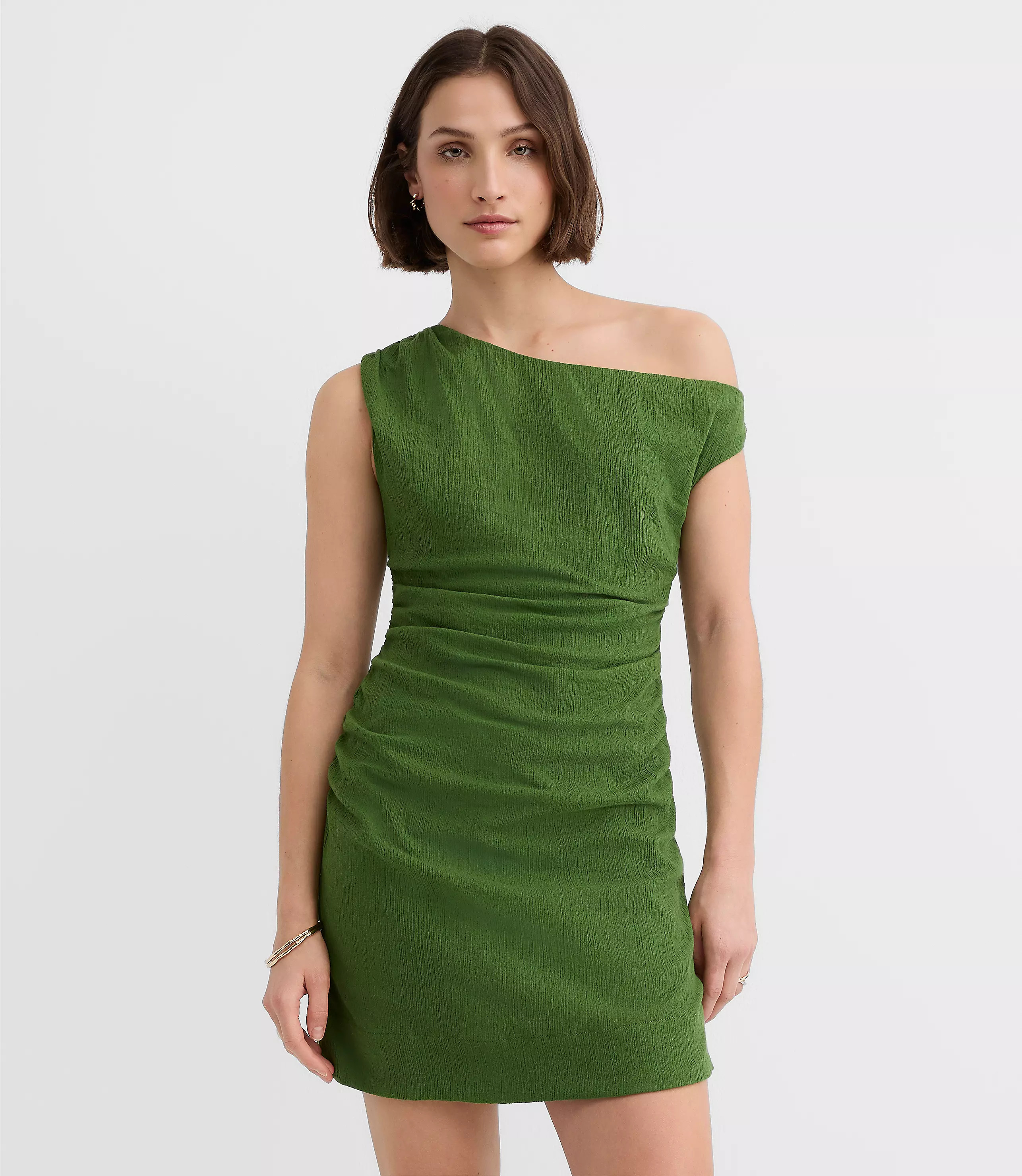 LOFT Beach Ruched Off The Shoulder Mini Dress | LOFT