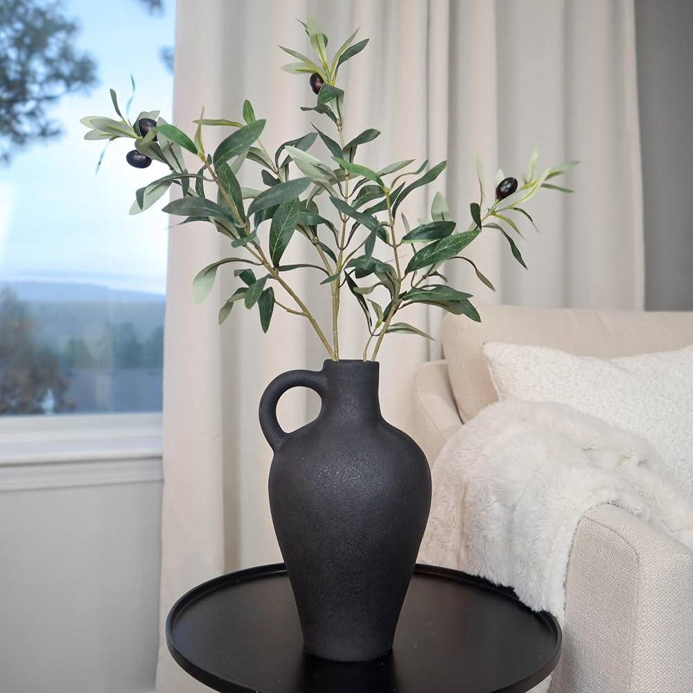 Laurel and Vine Matte Textured 10 Inches Tall Black Vase, Including 22 Inches Olive Branches for ... | Amazon (US)