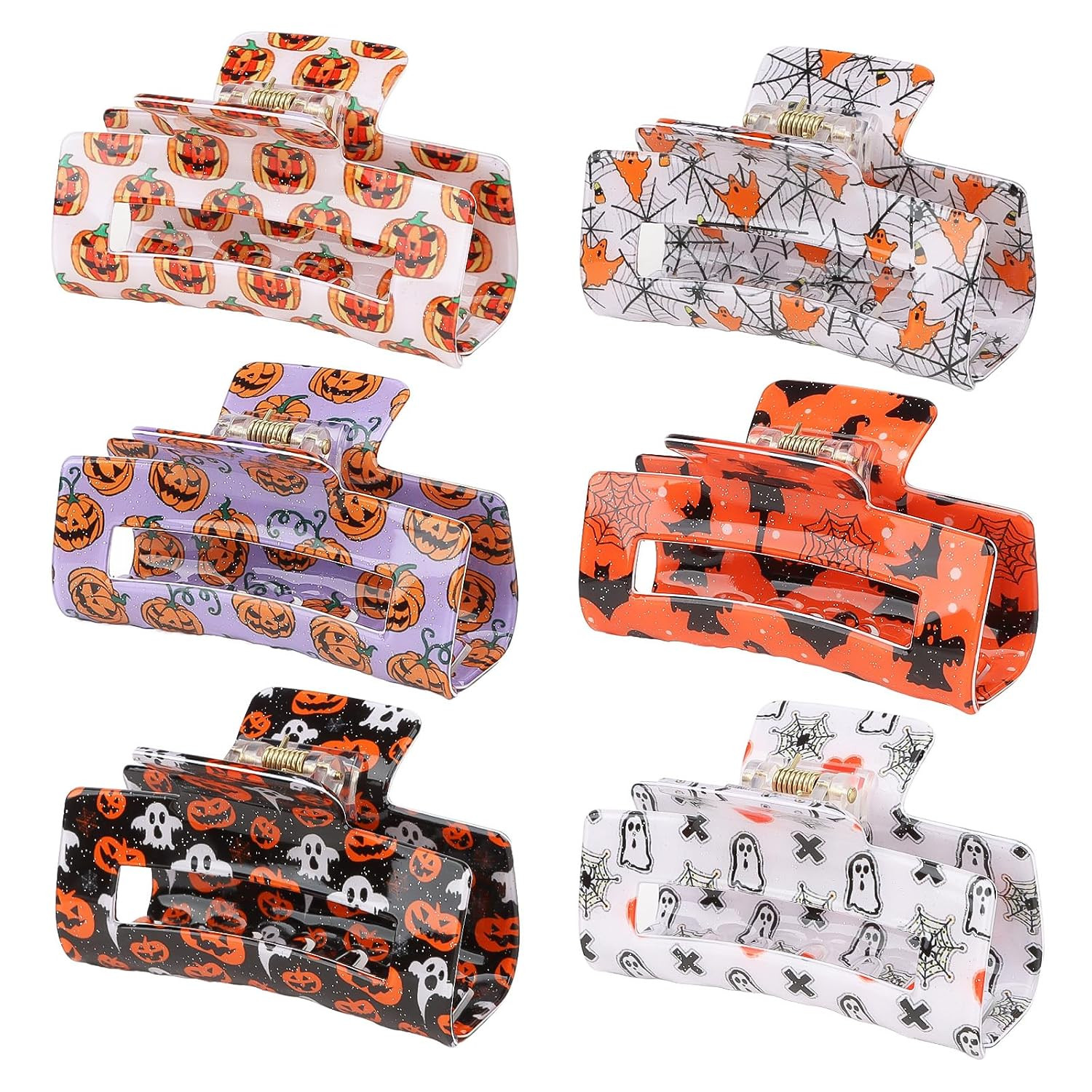 6-Piece Halloween Hair Clips for Women Girls Pumpkin Spider Web Bat Ghost Pattern Hair Barrettes Nonslip Hair Accessories for Halloween Party Favors | Amazon (US)