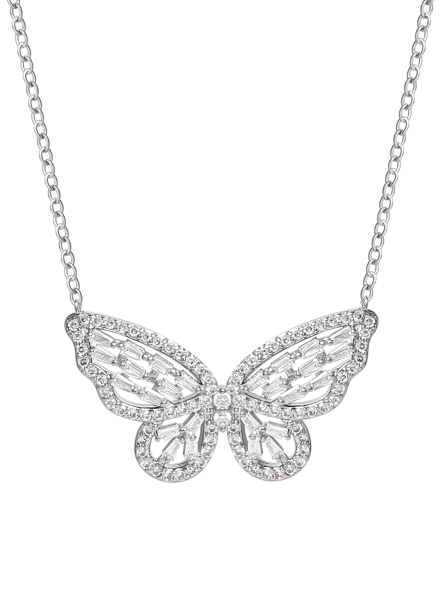 Believe by Brilliance Fine Silver Plated Cubic Zirconia Butterfly Necklace, 18" +2" | Walmart (US)