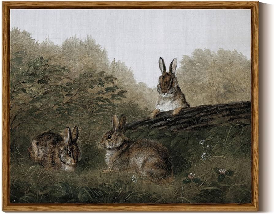 InSimSea Easter Bunny Framed Canvas Print Wall Art with Holder Three Rabbits Vintage Wall Art Dec... | Amazon (US)