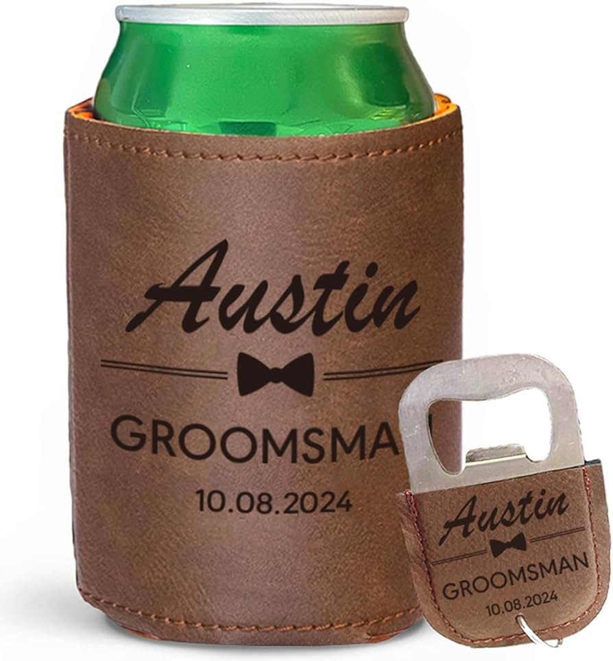 Personalized Groomsmen Gifts For Wedding Custom Engraved Leather Can Coolers Groomsmen Gifts Set ... | Amazon (US)
