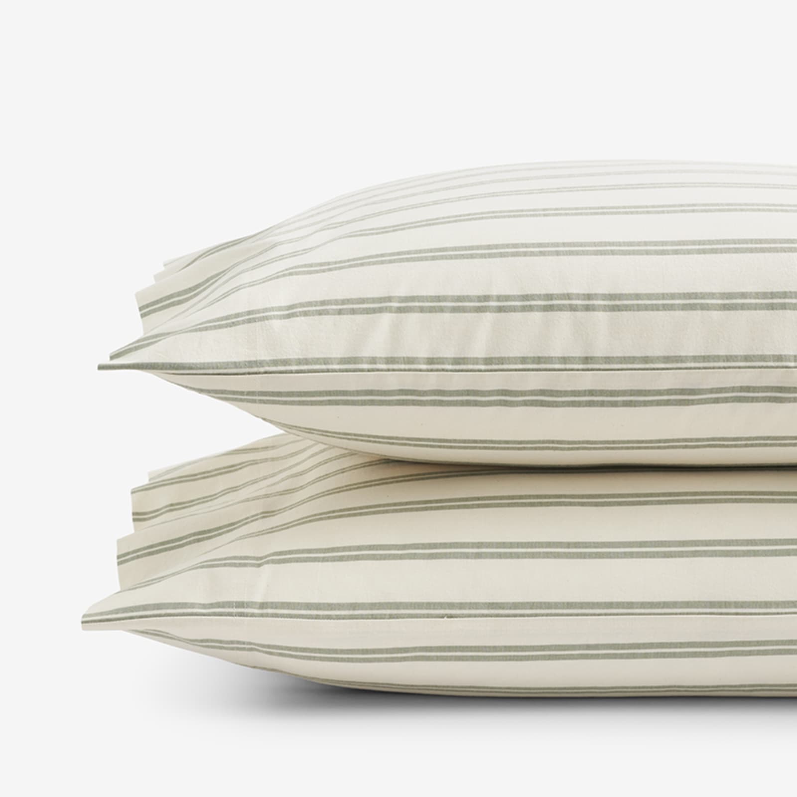 Narrow Stripe Classic Cool Cotton Percale Pillowcases - Moss Green, Standard | The Company Store