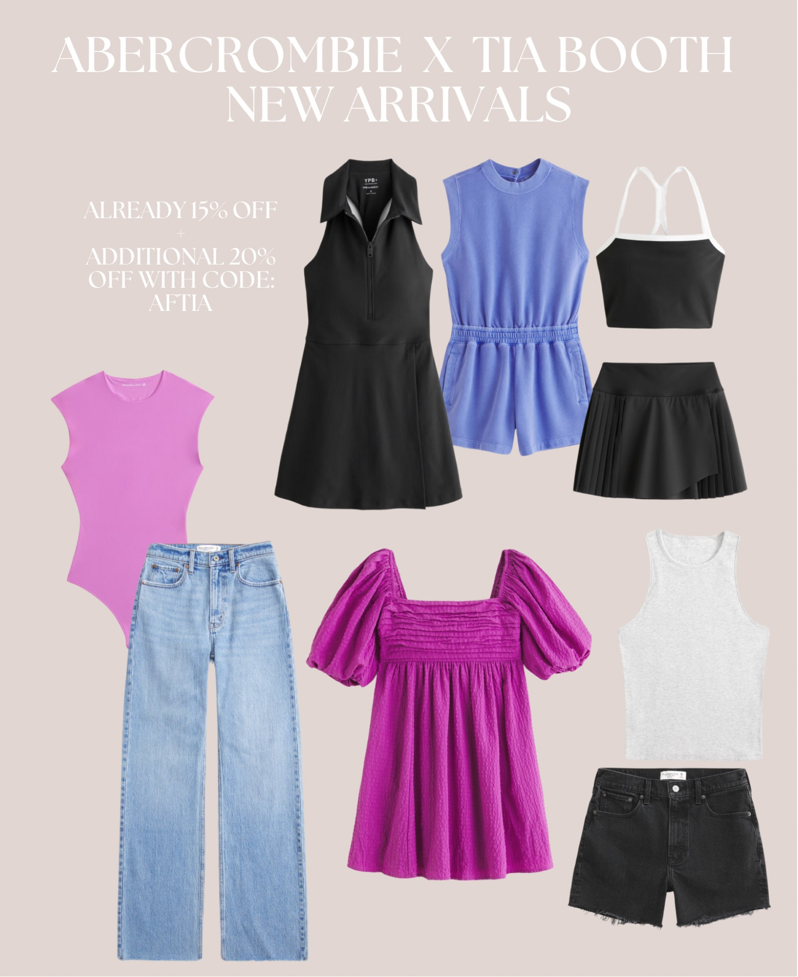 obsessed with the abercrombie x tia booth collection! already 15% off but use code: AFTIA for a stackable 20% off 🤩✨

abercrombie, tia booth, spring dress, wide leg jeans, t shirt dress, spring essentials, abercrombie sale