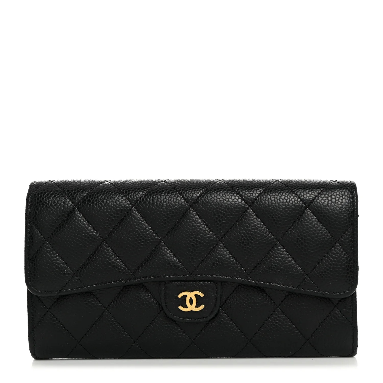 Caviar Quilted Large Gusset Flap Wallet Black | FASHIONPHILE (US)