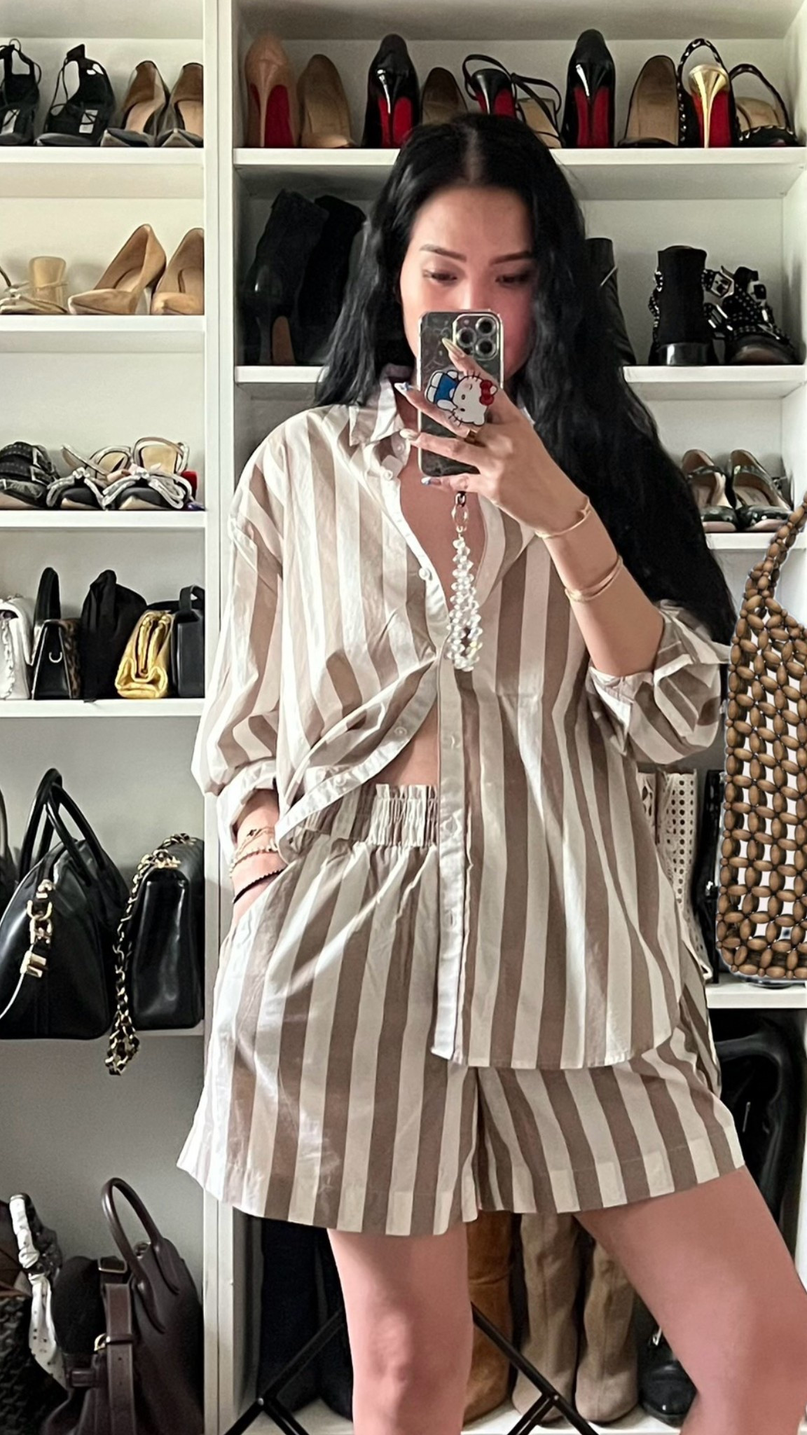 I’m wearing a size small top and medium shorts 