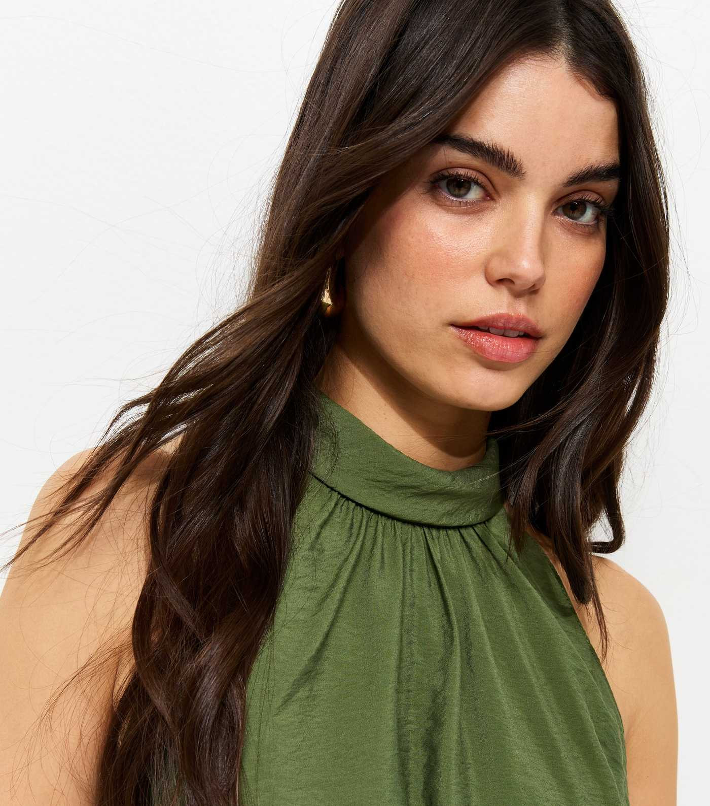 Khaki Bubble Hem Neck Tie Top | New Look | New Look (UK)