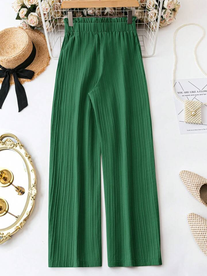 SHEIN LUNE Women's Solid Color Wide Leg Casual Pants With Knotted Waist For Vacation | SHEIN