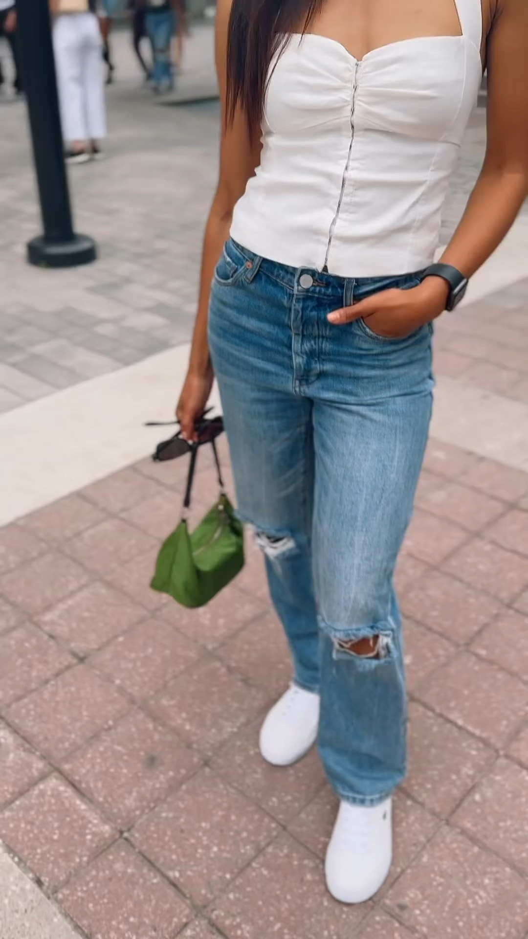 A casual summer outfit featuring this halter bustier and distressed denim from Blank NYC. These jeans fit great! I’m wearing a size 26 for reference which is a bit loose in waist. It shrunk a bit after wash so it fits better than originally. Ideally I would wear a size 25 - but wanted to get the sale. 

#LTKFind #LTKxNSale #LTKSeasonal