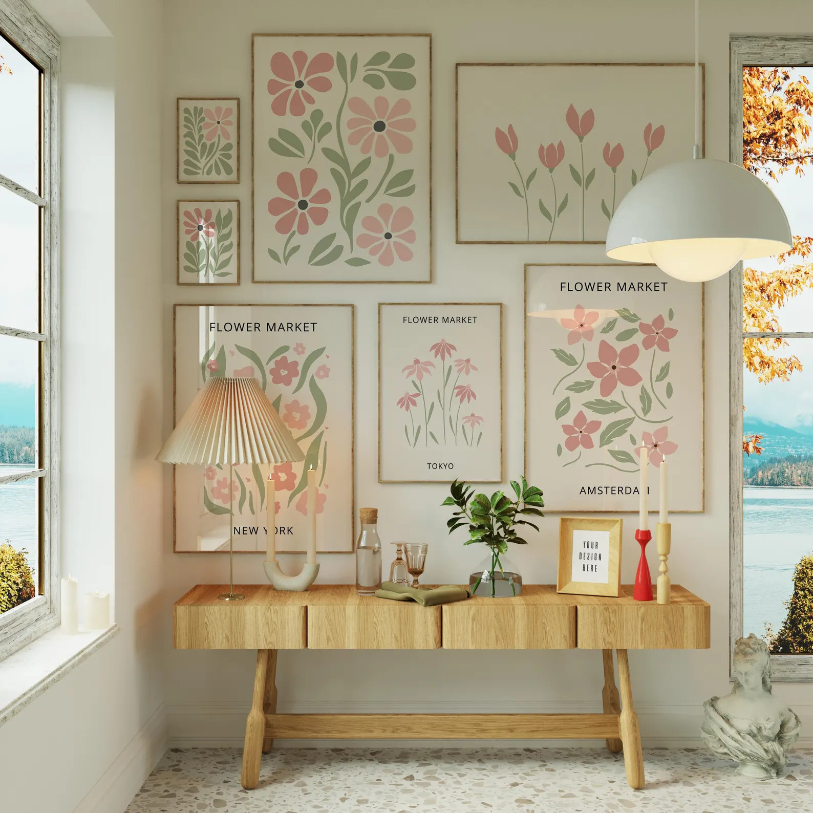 Pastel Pink & Sage Green Floral Wall Art Set, 7 Piece Digital Botanical Print Set, Printable Boho... | Etsy (US)