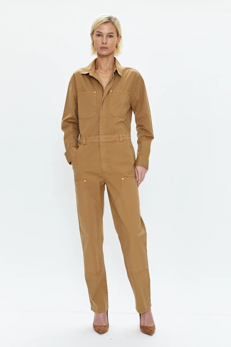 Abigail Long Sleeve Carpenter Jumpsuit - Toffee | Pistola Denim