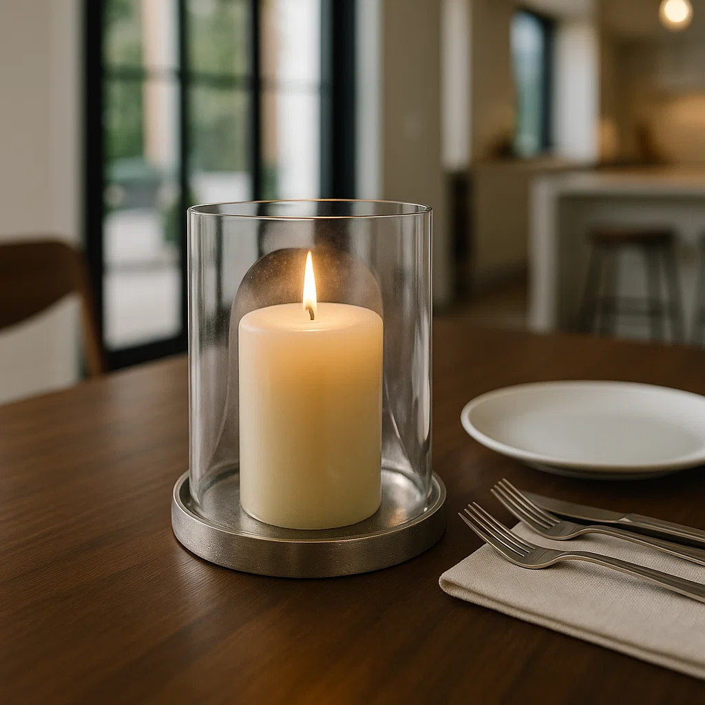 Modern Tabletop Candle Holder With Metal Base - Decorative Candle Holder With Glass Hurricane For... | Wayfair North America