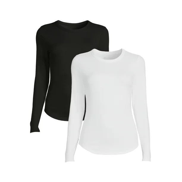 No Boundaries Juniors' Ribbed Crewneck Tee with Long Sleeves, 2-Pack - Walmart.com | Walmart (US)