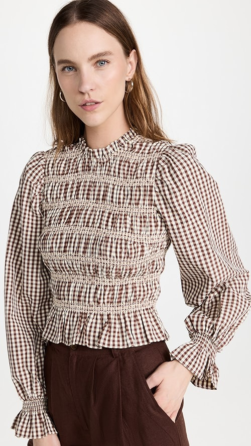Striped Smocked Embroidered Blouse | Shopbop