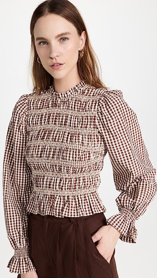 Striped Smocked Embroidered Blouse | Shopbop