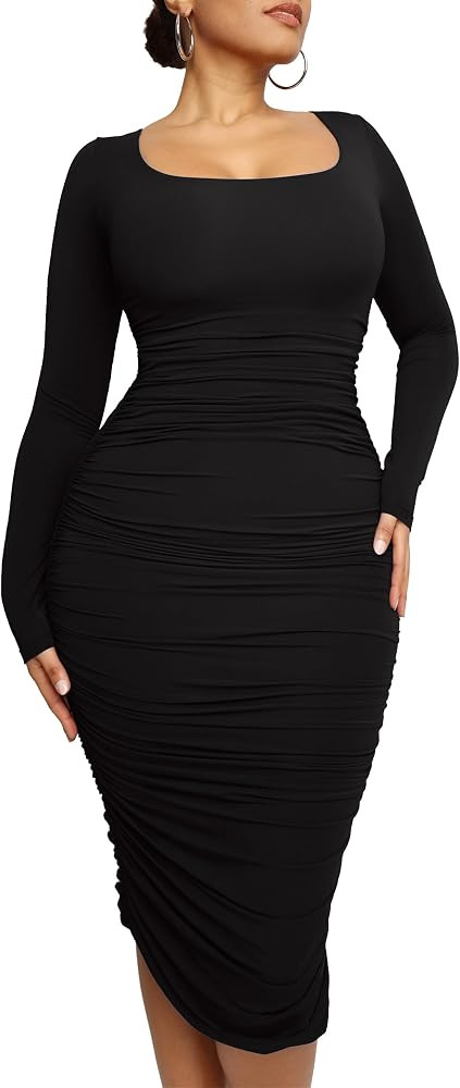 SHAPELLX Shaper Dress Sexy Ruched Bodycon Dress for Women Built-in 360° Tank Top Casual Party Cl... | Amazon (US)