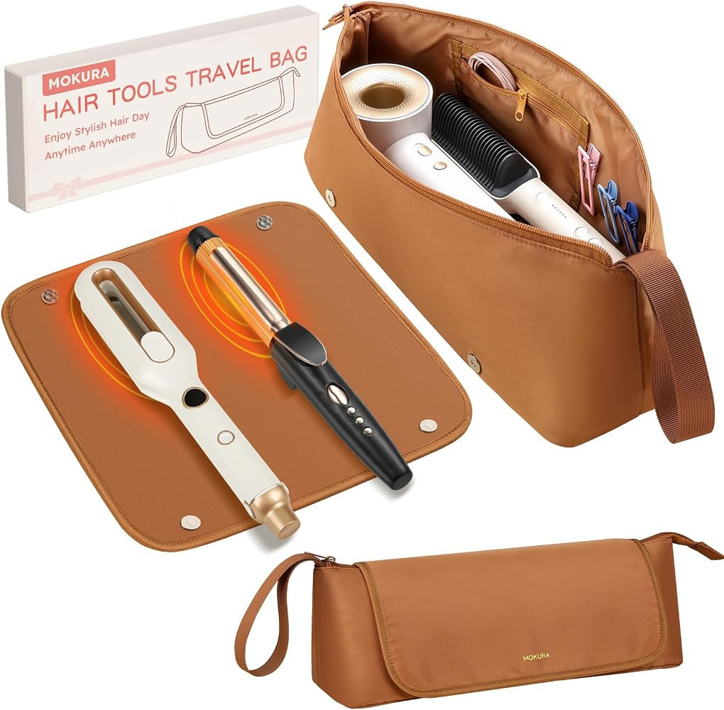 MOKURA Hair Tools Travel Bag with Heat Resistant Mat Fits Curling Iron | Amazon (US)