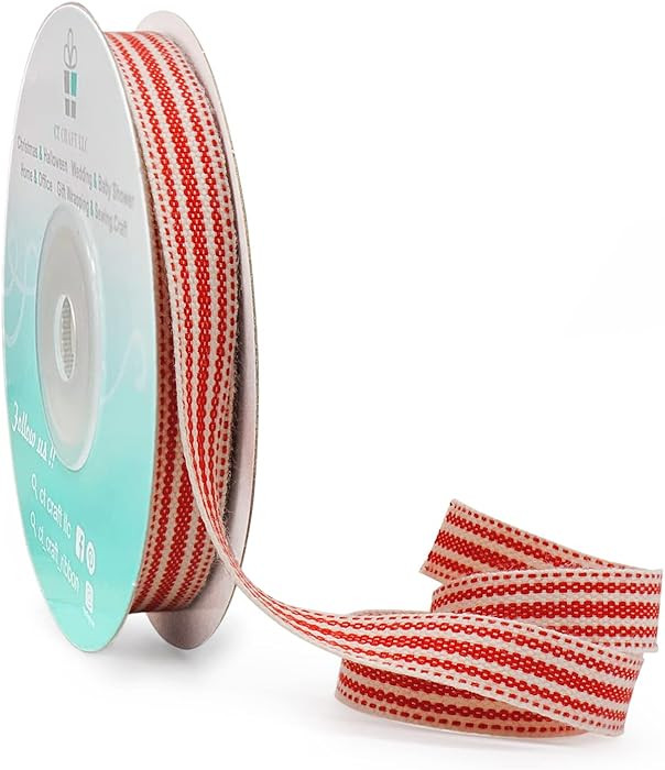 CT CRAFT LLC Ivory Cotton Red Stripes Ribbon 3/8" x 10 Yards for Home Décor Gift Present Wrappin... | Amazon (US)