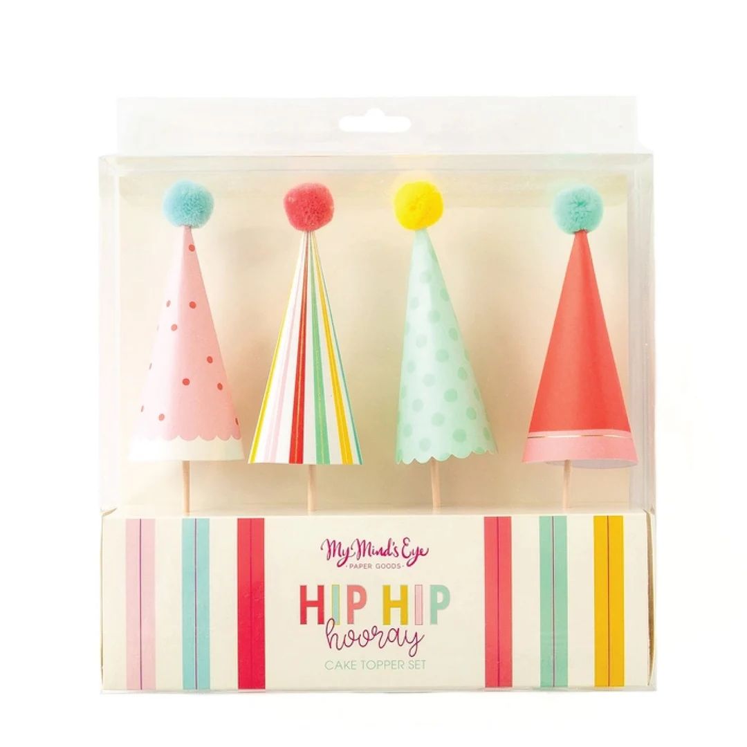 Hip Hip Hooray Party Hat Cake Toppers 4ct | Happy Birthday Cake Decorations | Rainbow Birthday | ... | Etsy (CAD)