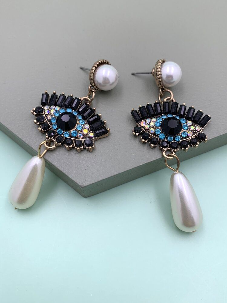 1pair Rhinestone Engraved Eye Charm Drop Earrings | SHEIN