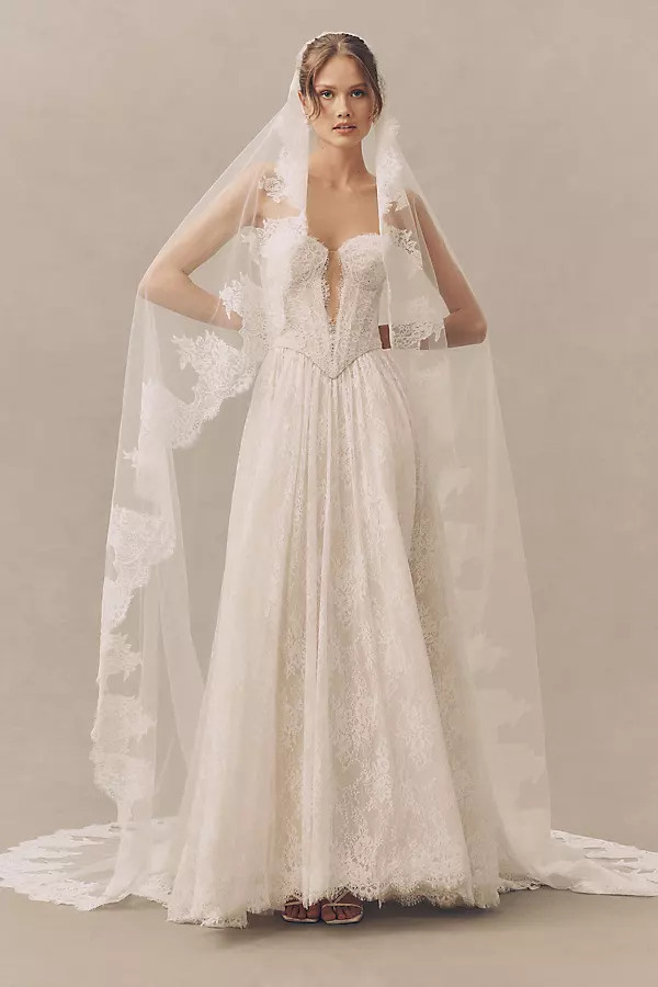 Watters Char Mantilla Cathedral Veil | Anthropologie (US)