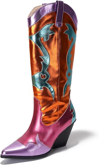 Cape Robbin Women's Metallic Colorblock Cowboy Boots Mid Calf 3 Inch Heel - Multicolor Western Bo... | Amazon (US)