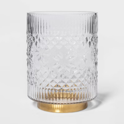 Fair Isle Glass Hurricane Pillar Candle Holder Clear/Gold - Threshold™ | Target