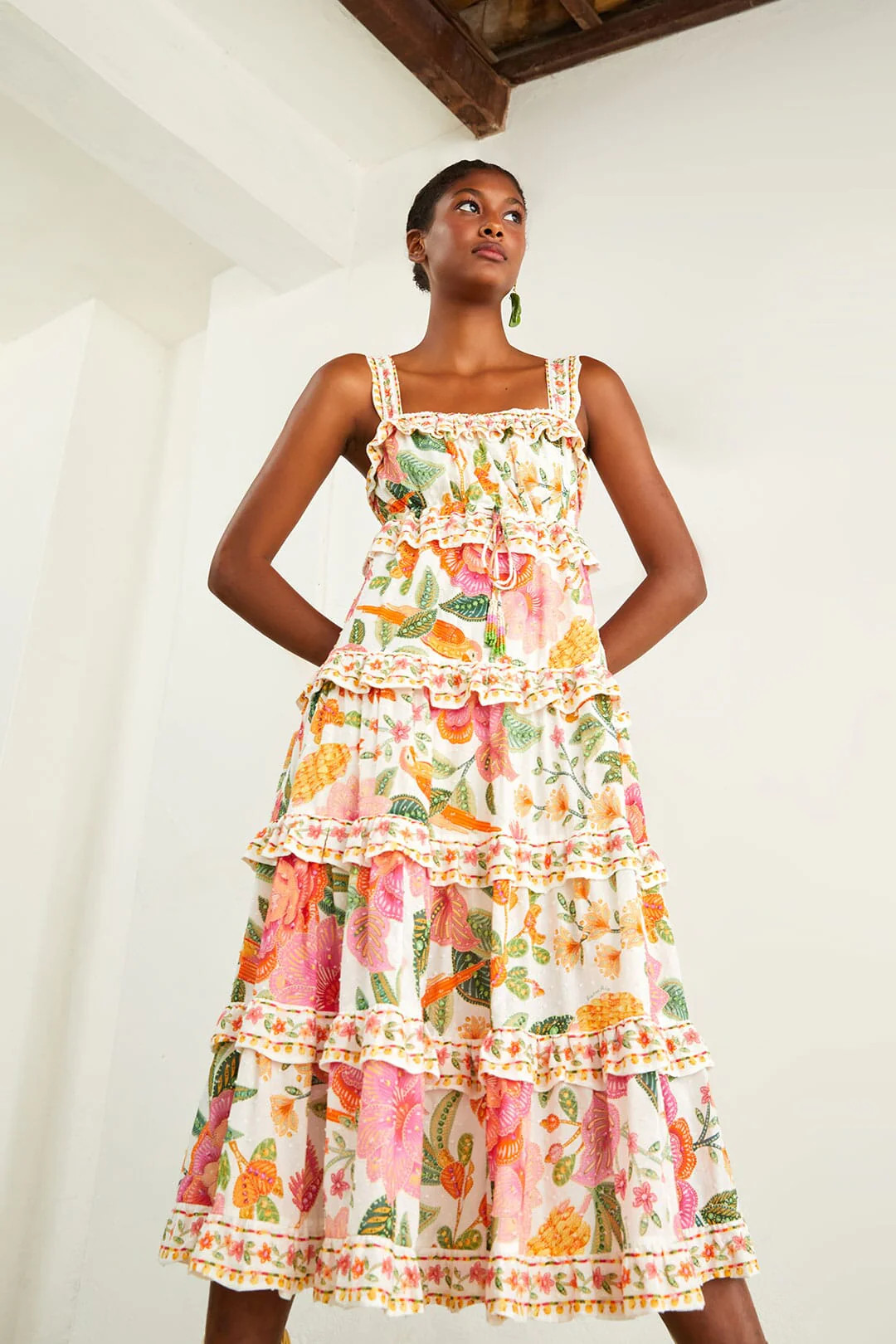 Off-White Macaw Bloom Midi Dress | FarmRio (US)