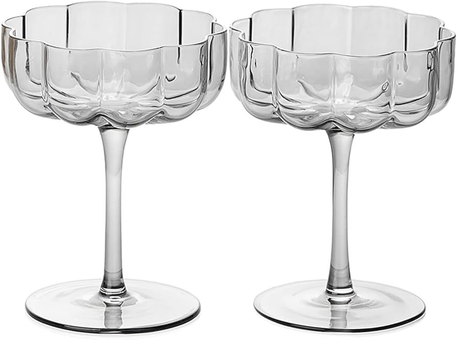 Flower Vintage Wavy Petals Wave Glass Coupes 7oz Colorful Cocktail, - Set of 2 - Rippled & Champa... | Amazon (US)
