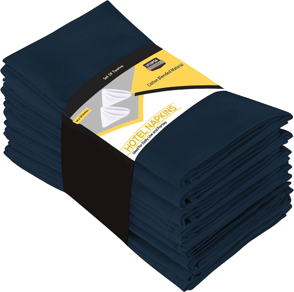 Utopia Kitchen Navy Cloth Napkins [12 Pack, 18x18 Inch] Cotton Blend Washable and Reusable Table ... | Amazon (US)