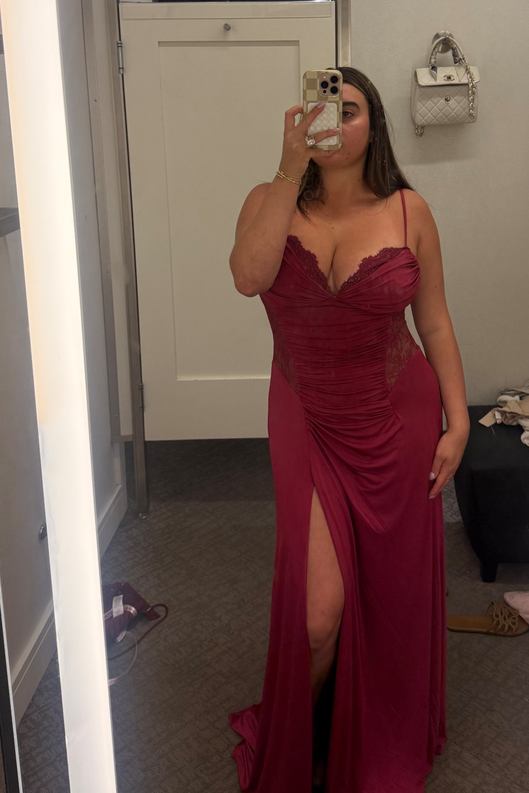 Burgendy wedding guest dress