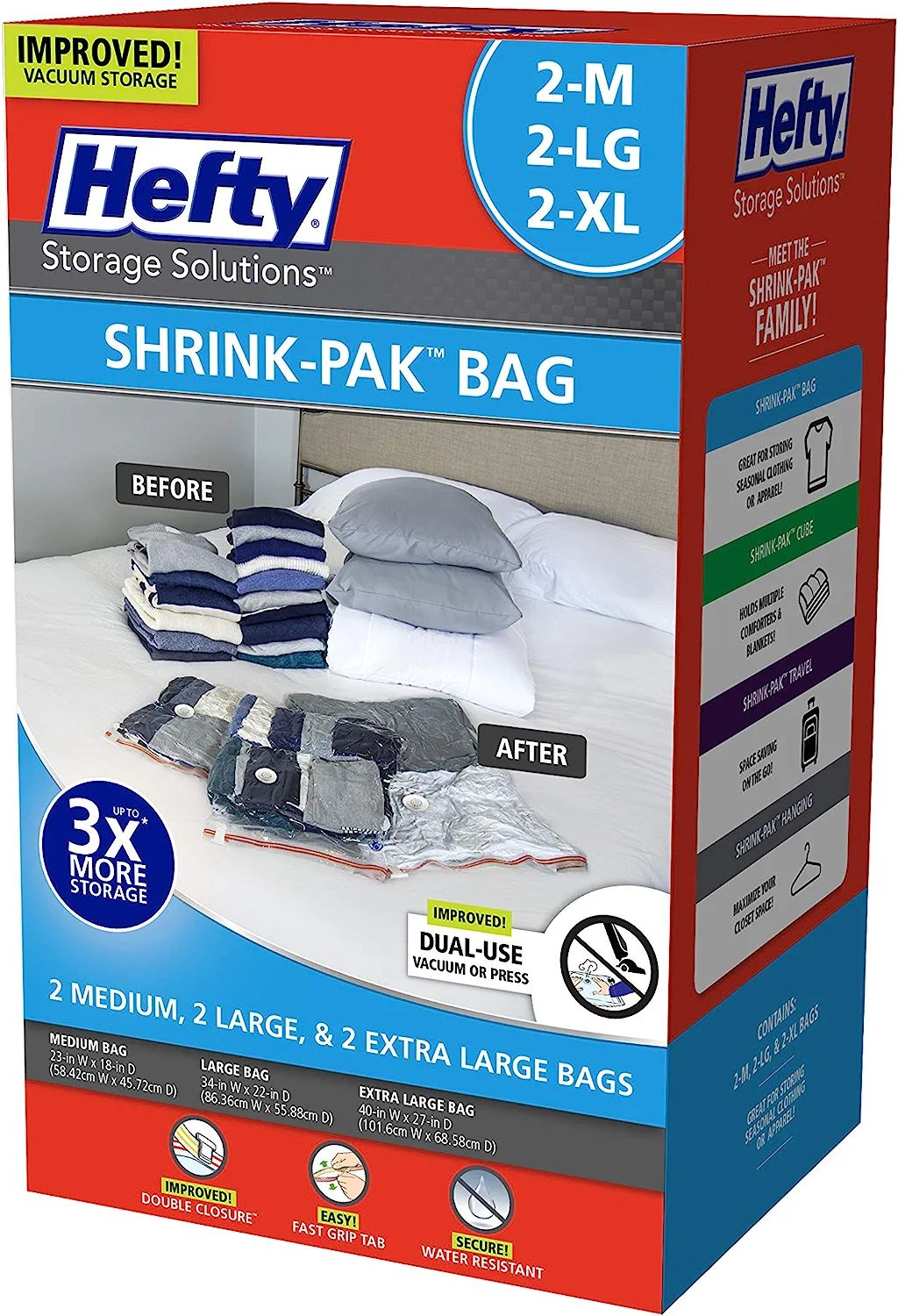 Hefty Shrink-Pak - 2 Medium, 2 Large, 2 XL Vacuum Seal Storage Bags – Space Saver Bags for Clot... | Amazon (US)