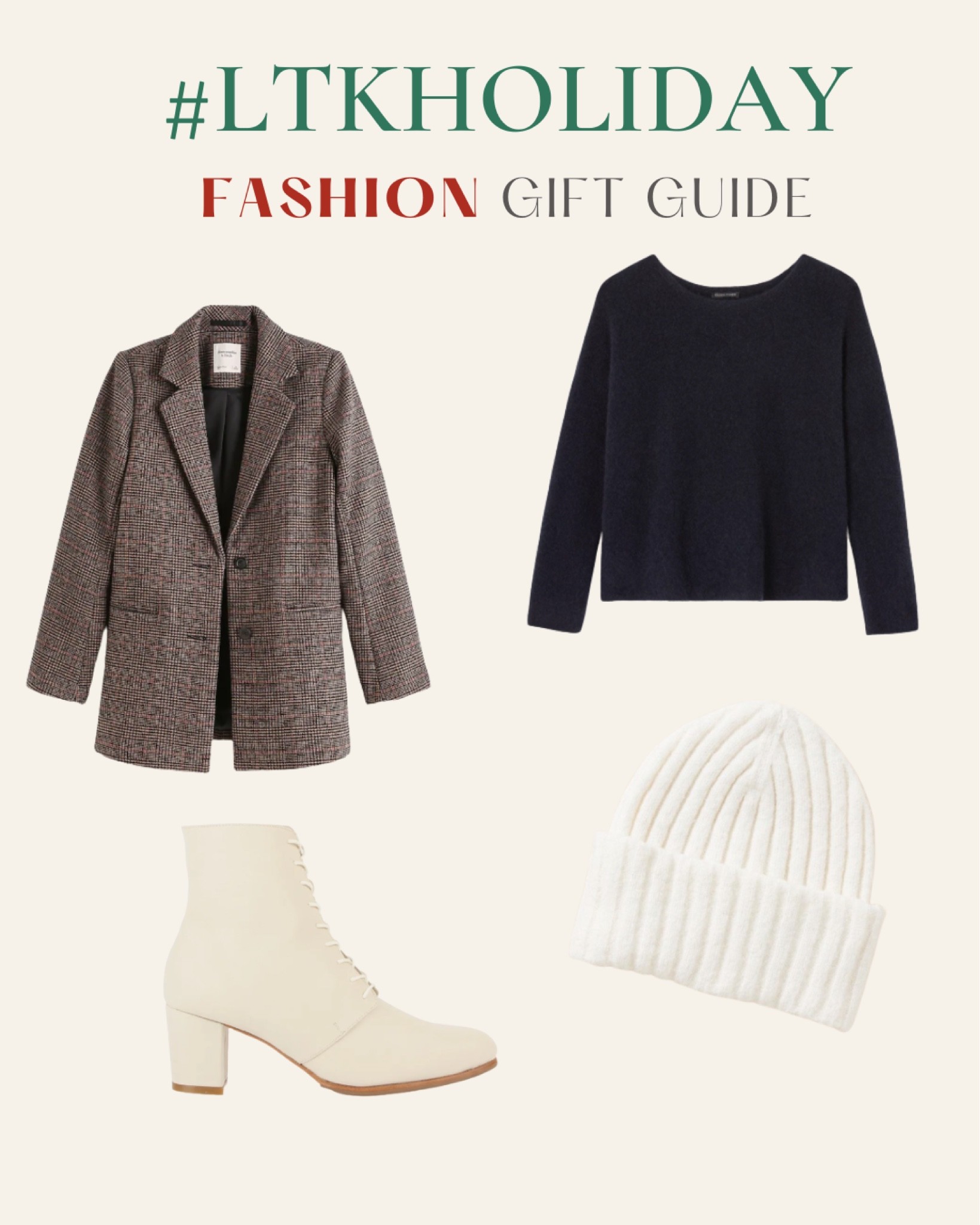 Fashion gift guide for the fashion minimalist. Wool blazer, white beanie, cashmere sweater, white ankle boots and more. #ltkgiftguide #giftguide #giftideas #gifts

#LTKSeasonal #LTKunder100 #LTKHoliday