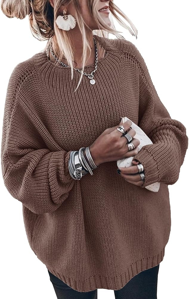 Womens Oversized Sweaters Loose Solid Casual Long Sleeve Mock Neck Knitted Jumper Tops | Amazon (US)