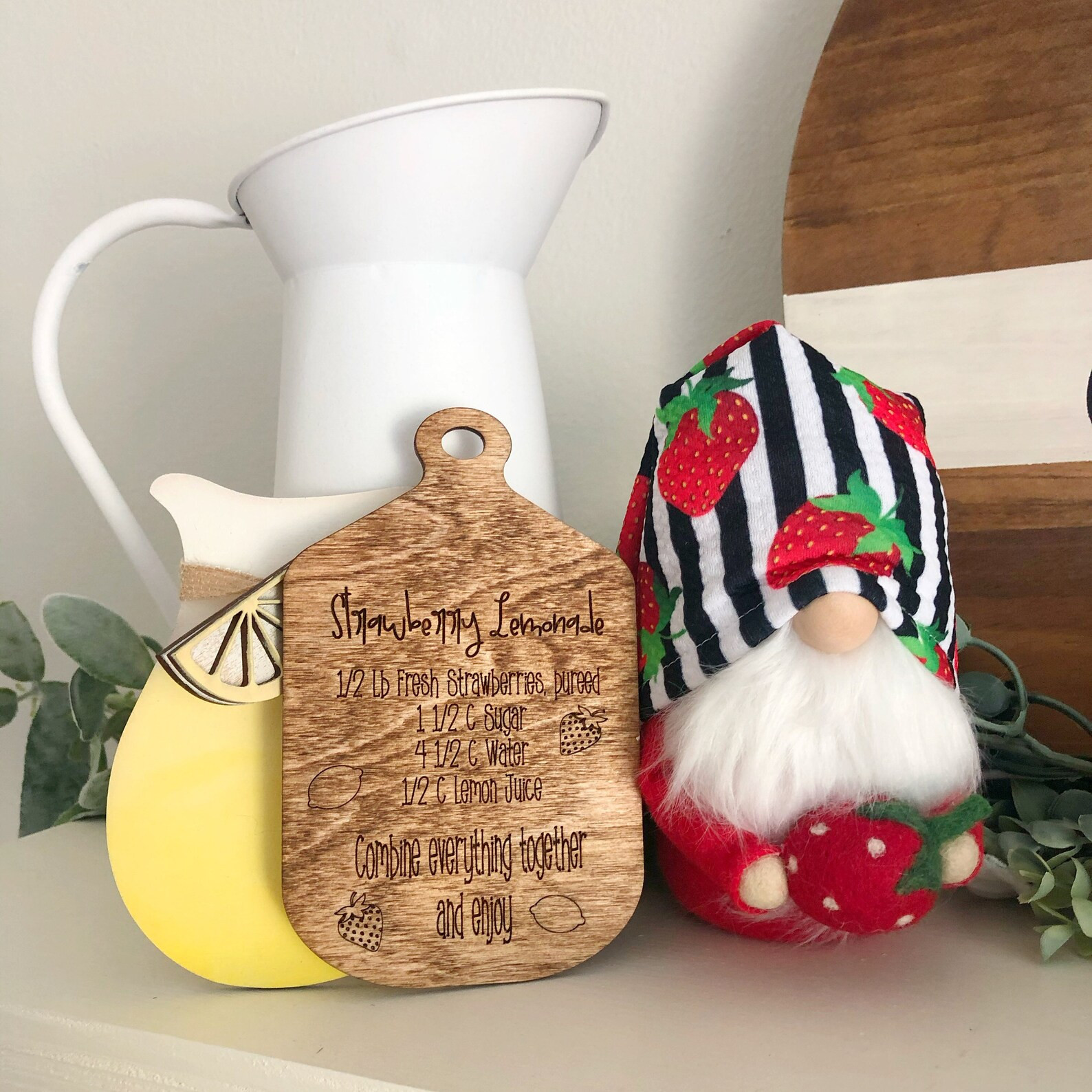 Mini cutting board with a Strawberry Lemonade recipe, tiered tray decor | Etsy (US)