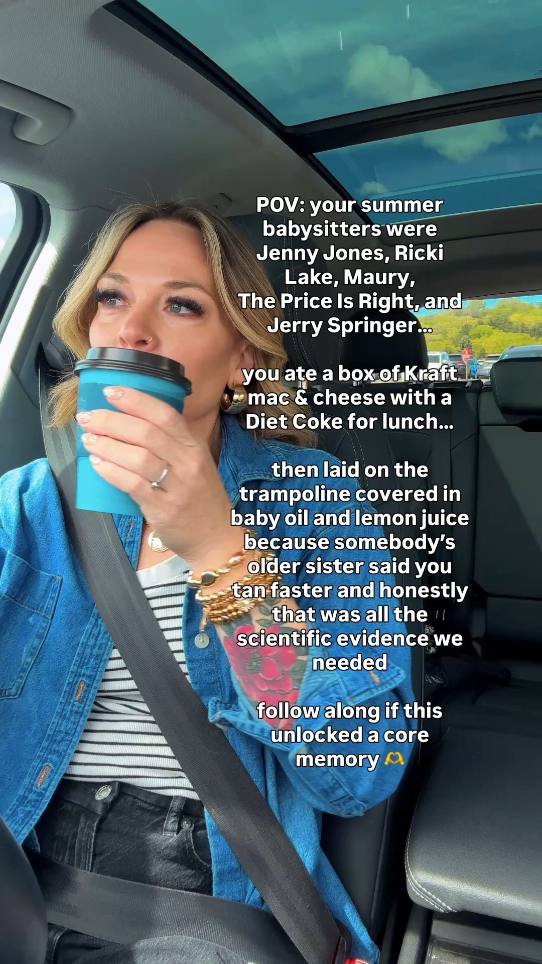 elder millennial summer memories 😂🤍

talk shows all morning, Kraft mac & cheese for lunch, warm Diet Coke, and trampoline tanning with baby oil and lemon juice because somebody’s older sister said it worked 🫶

follow along for more millennial mom nostalgia and chaos ✌️

#Millennialmom #eldermillennial #millennialhumor #90skids #nostalgia

#LTKootd #LTKmomlife