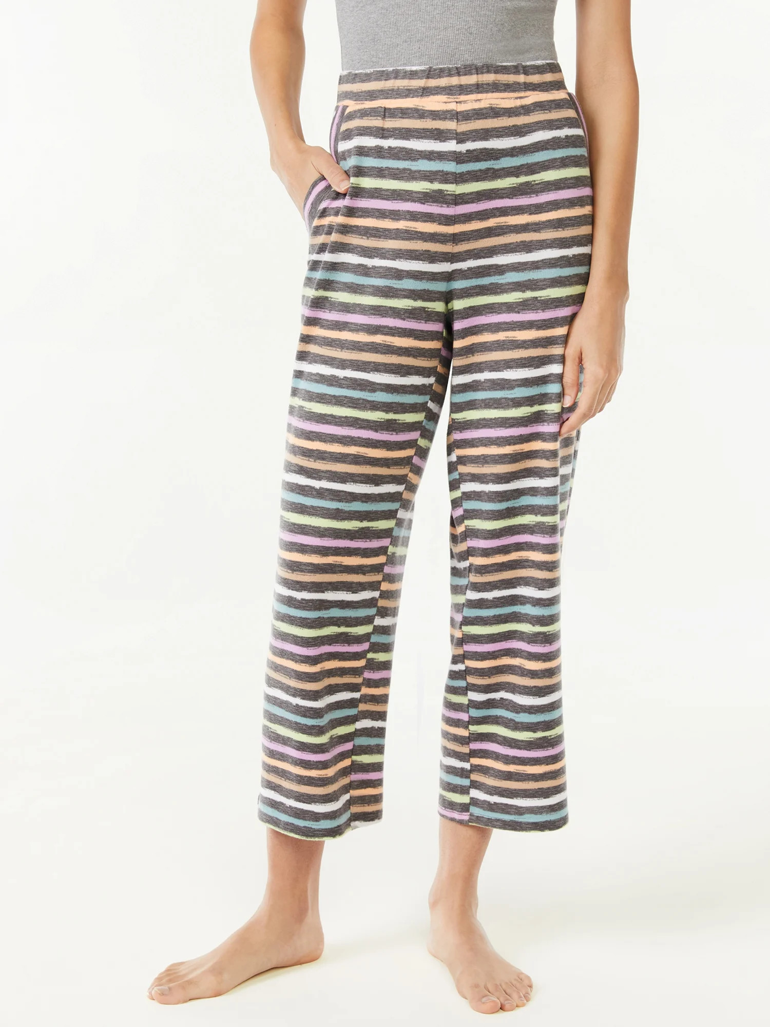 Joyspun Women's Hacci Knit Cropped Pants, Sizes S to 3X | Walmart (US)