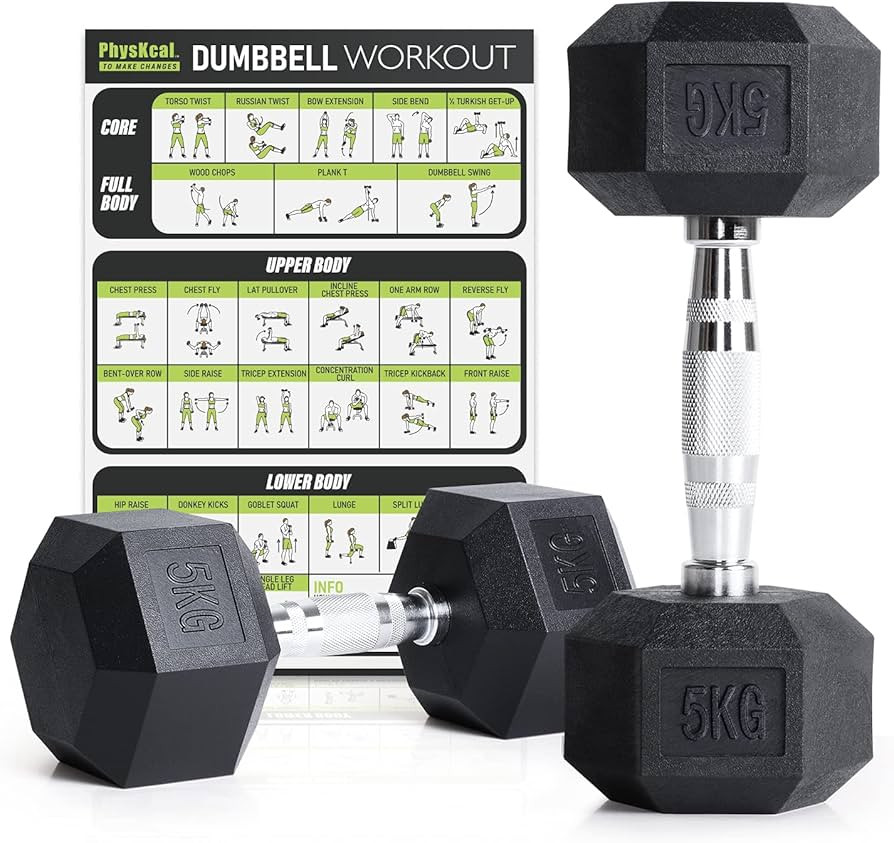 PhysKcal Hex Dumbbells Set, Odourless Poly Rubber Encased Dumbbells 2.5KG 5KG 7.5KG 10KG 12.5KG 1... | Amazon (UK)
