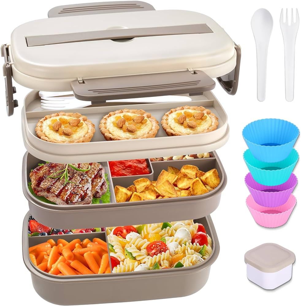 Bento Box Adult Lunch Box, Stackable Bento Lunch Container for Adults Kids, 3 Layer Portable Lunc... | Amazon (US)
