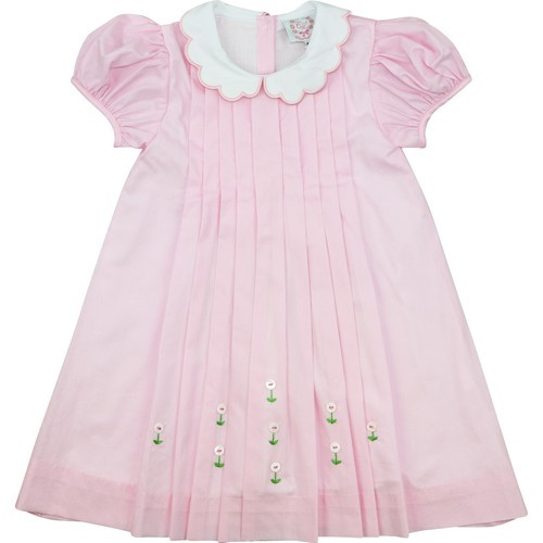 Pink Pleated Embroidered Flower Dress | Cecil and Lou