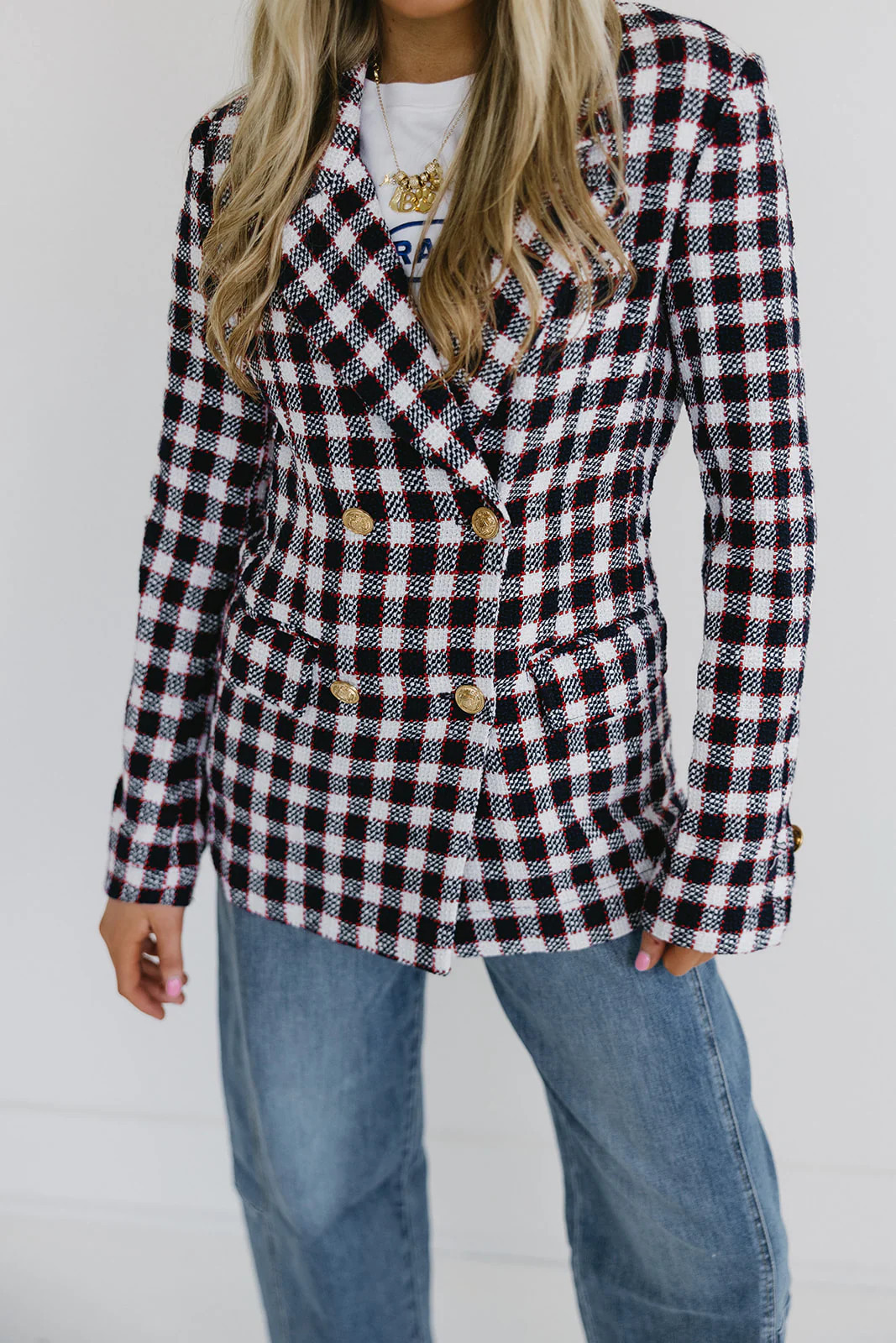 Amber Checkered Blazer - Navy Medium | Triple Threads