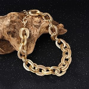 MJartoria Big Gold Necklace for Women, 14K Gold Plated Trendy Retro Chunky Chain Necklace, Big Pa... | Amazon (US)