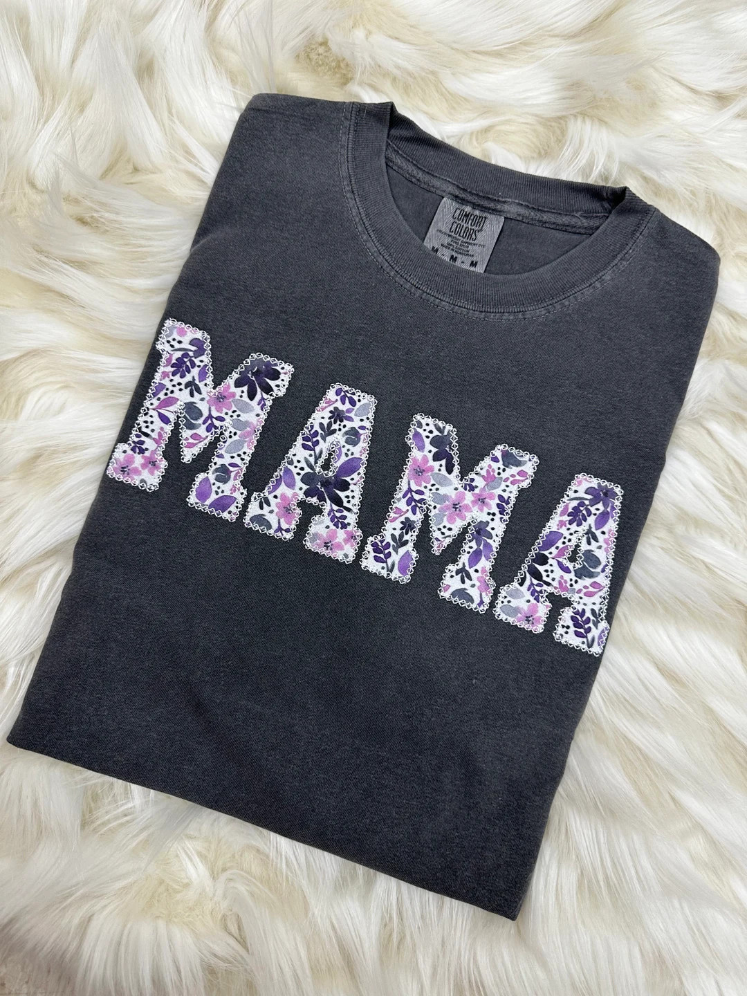 Comfort Colors Mama Embroidered Purple Floral Applique Short Sleeve Shirt | Simple Mama Top, Gift... | Etsy (US)