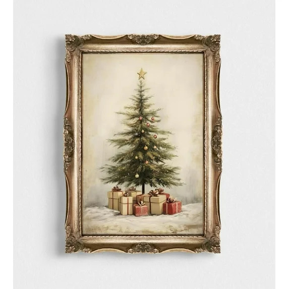 Rustic Xmas Trees Canvas Print Poster Vintage Holiday Canvas Art Prints Painting Picture Artwork ... | Walmart (US)