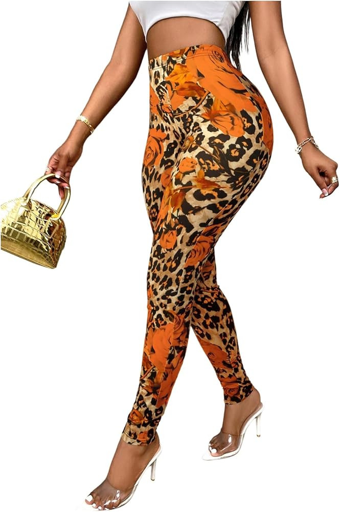 SweatyRocks Women's Casual Printed High Waisted Leggings Slim Fit Stretchy Skinny Pants | Amazon (US)