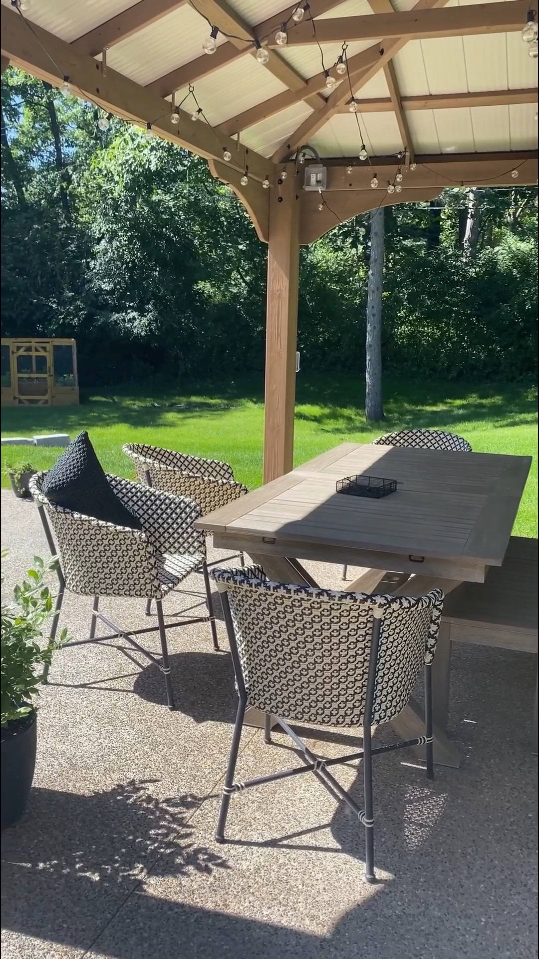 Patio must-haves:

✅ dining table
✅ comfy chairs
✅ string lights
✅ outdoor curtains

#patio #backyard #outdoordining #patioweather #patioseason #patiodecor #patiostyle

#LTKHome #LTKSaleAlert #LTKSeasonal