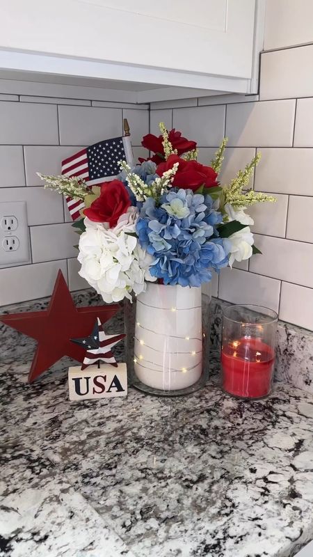 My Patriotic Floral Arrangement with faux hydrangeas from Amazon. Also linked my red roses, my res dress, and other pieces for decorating!

#LTKunder50 #LTKSeasonal #LTKhome