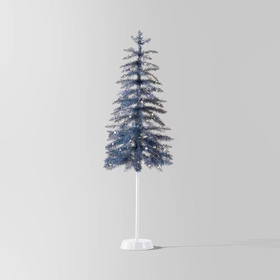 5' Pre-lit Slim Light Navy Tinsel Alpine Fir Artificial Christmas Tree White LED Lights - Wondershop™ | Target